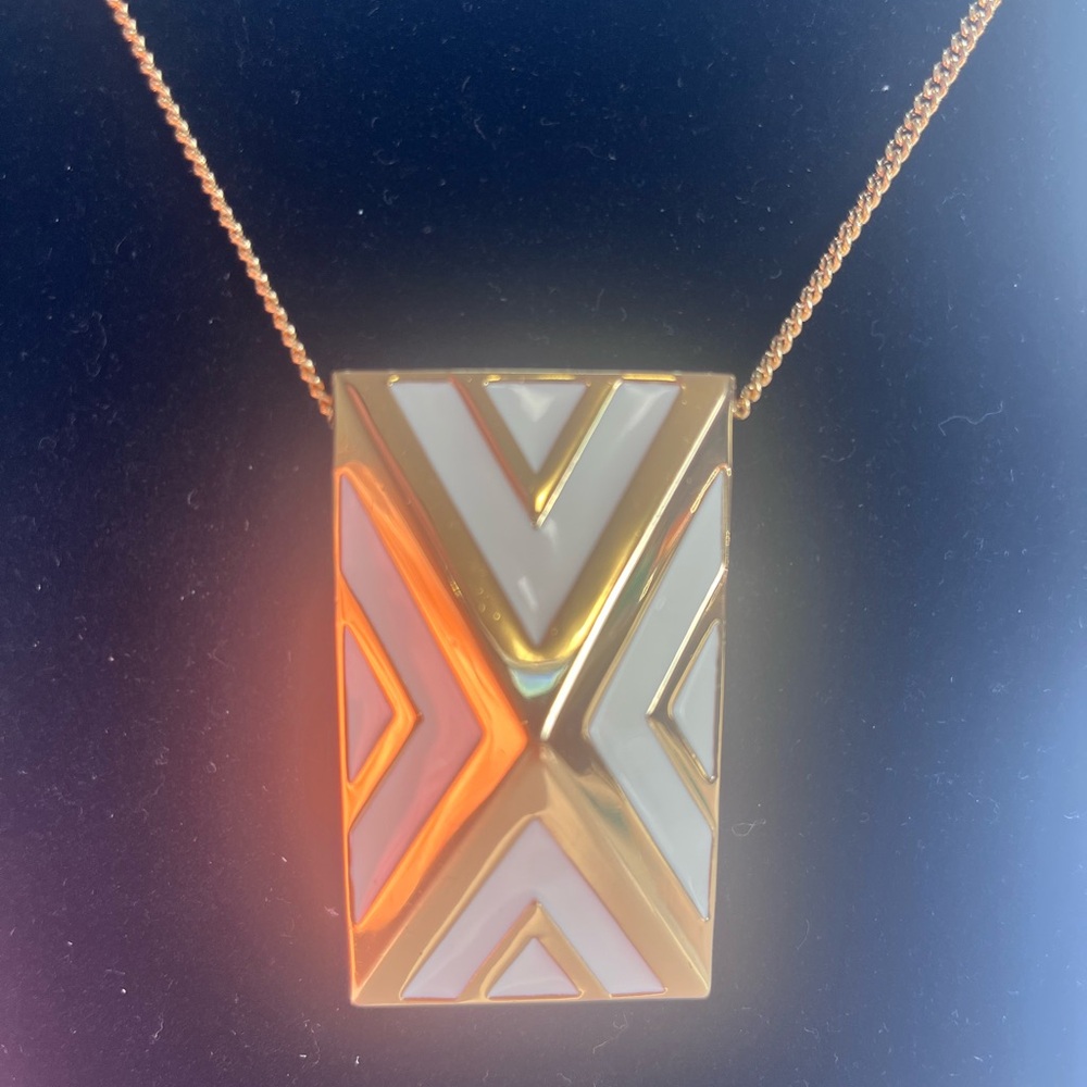 Vince Camuto Gold Tone Rectangular Geometric Pendant Necklace with White Inlay
